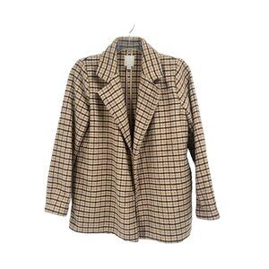 Joie Long Line Plaid Open Shacket Blazer Brown Sz Medium